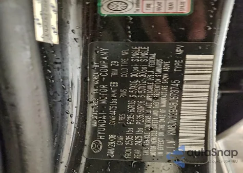 2008 Hyundai Tucson Se из США, поврежденный, VIN KM8JN12B48U873745